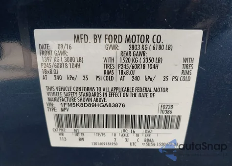 2017 Ford Explorer Xlt z USA, uszkodzony, nr VIN 1FM5K8D89HGA83876